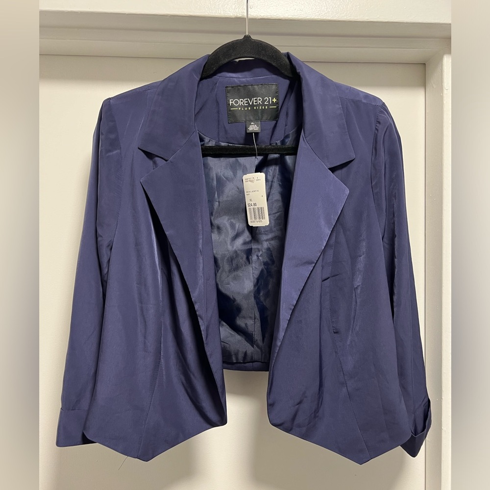 Forever 21+ Cropped Blazer Jacket blue NWT